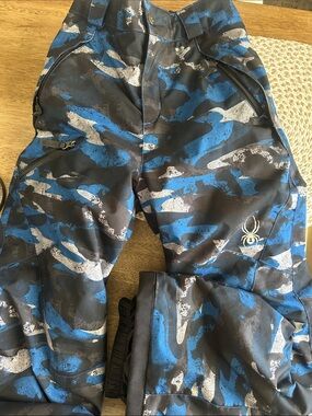 SPYDER propulsion ski pants boys Blue & Black Camo snowboard winter snow sz 14